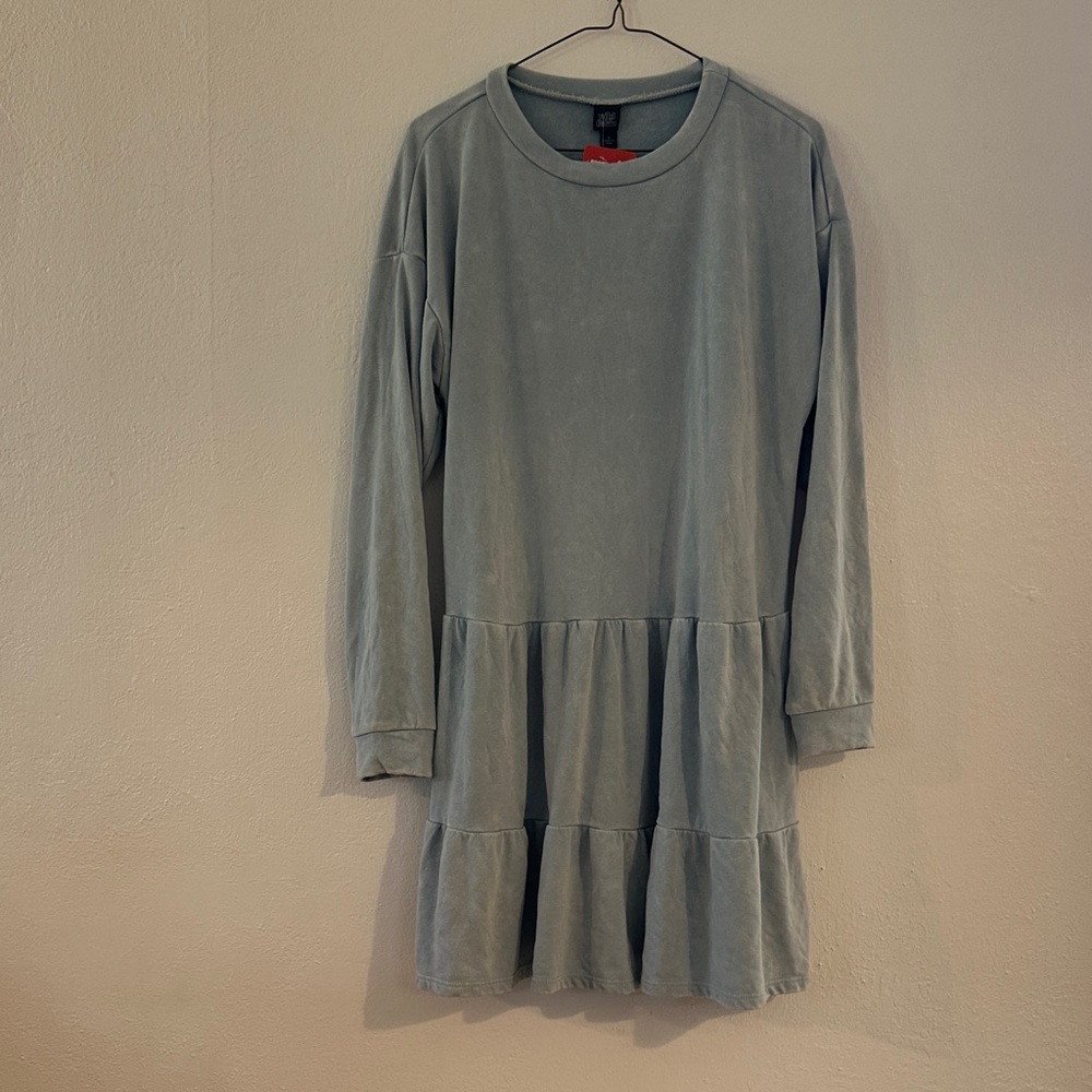 wild fable Light Blue Long Sleeve Tiered Dress